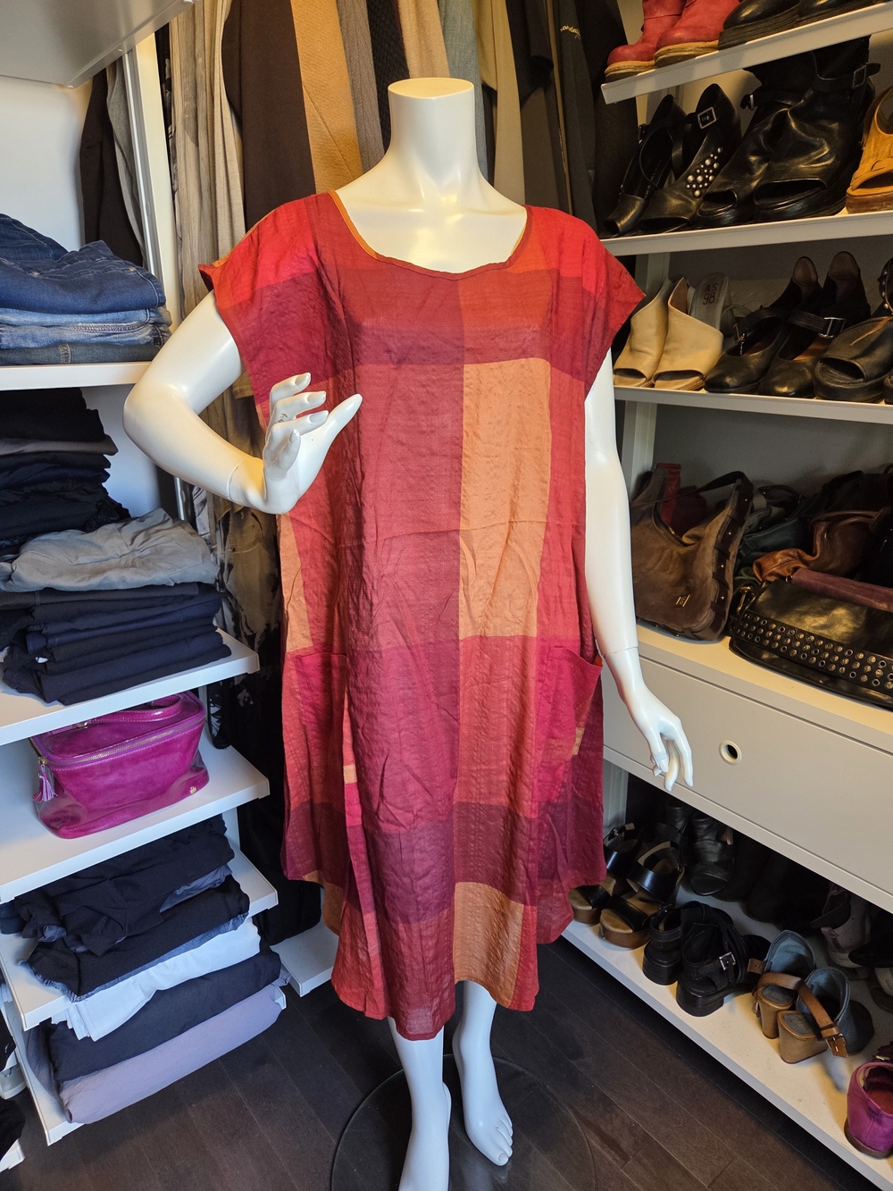 SHEIN Red Patchwork Midi Dress